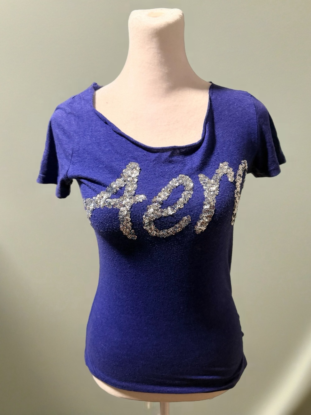 Aeropostale Women's Blue Sequin Logo Tee